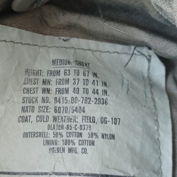 US Army M65 Field Jacket Mens M Solid Green Short Regular Cold Weather OG-107 - Picture 4 of 11